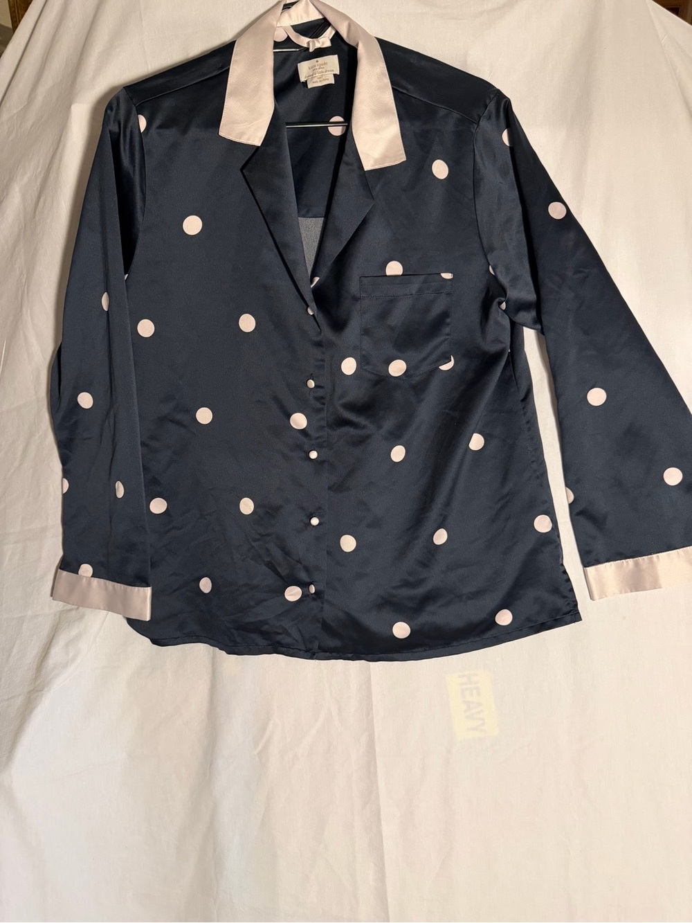 #354 kate spade Navy Polka Dot Button-Down with White Trim
